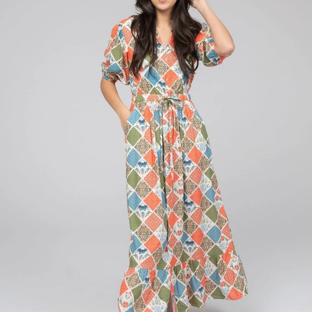 Beau & Ro Colorful Geometric Maxi Dress size M - Picture 4 of 5
